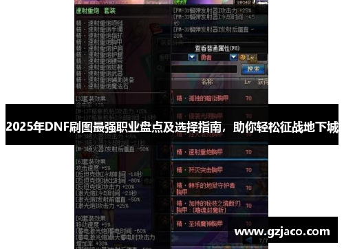 2025年DNF刷图最强职业盘点及选择指南，助你轻松征战地下城
